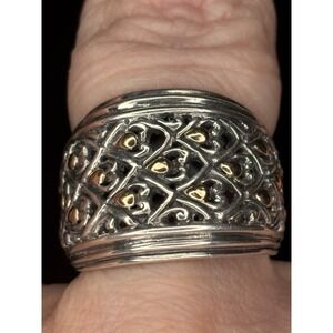Designer Sterling Silver & 18K Yellow Gold Ring Size 7